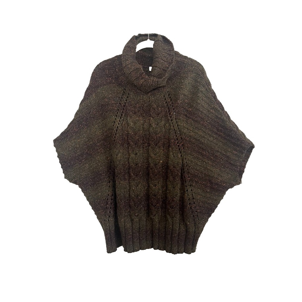 Coldwater Creek Cable Knit Cowl Neck Sweater Black M Metallic Striped Earthy